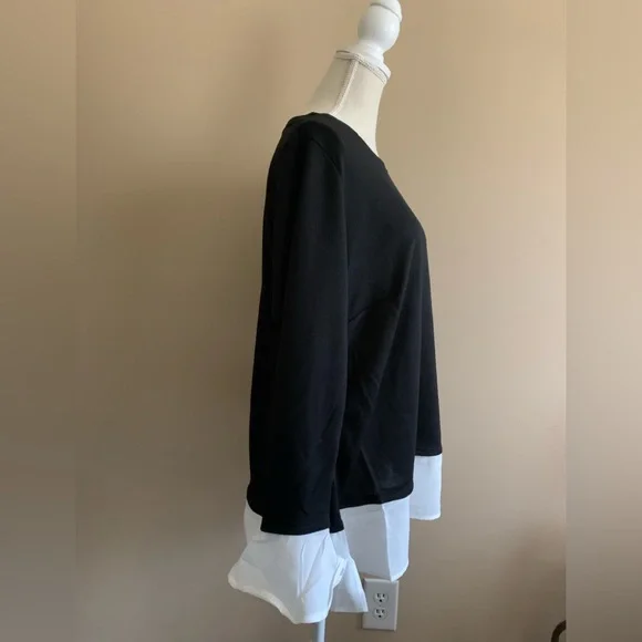 Black and White Long Sleeve Layered Look Top Shirt - Picture 3 of 10